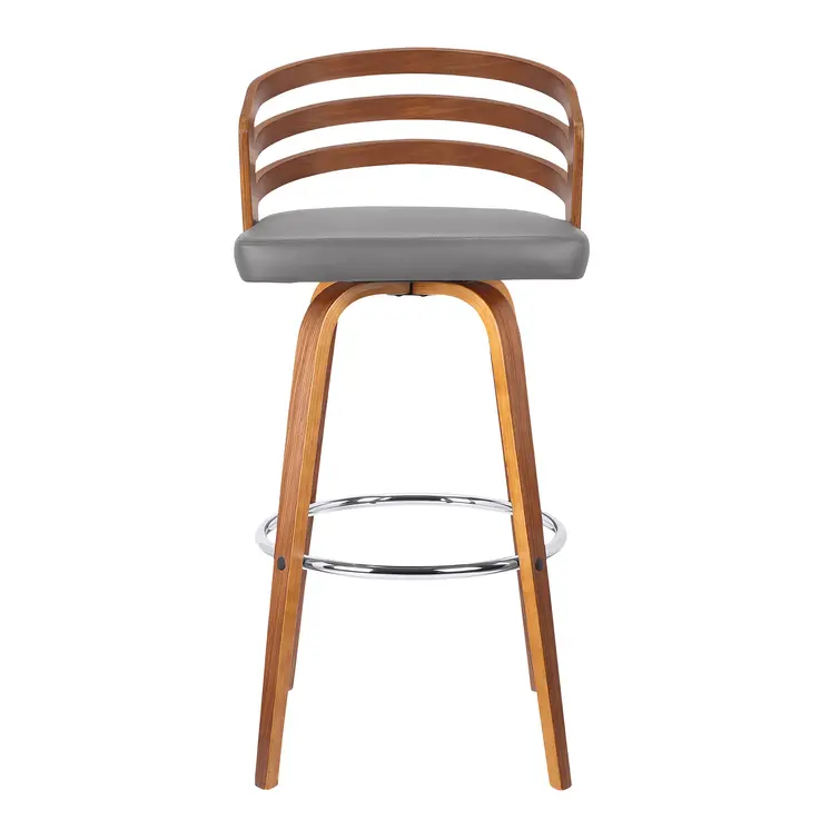26" Gray And Brown Iron Swivel Low Back Counter Height Bar Chair