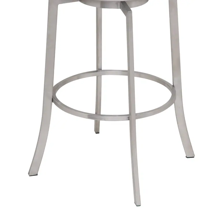 26" White And Silver Faux Leather And Iron Swivel Low Back Counter Height Bar Chair