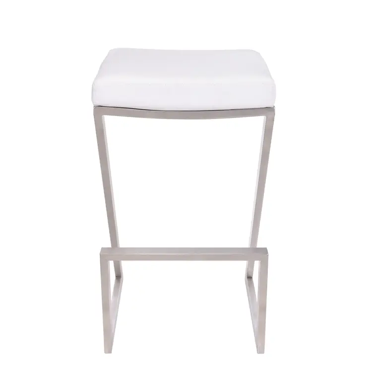26" White And Silver Iron Backless Counter Height Bar Chair