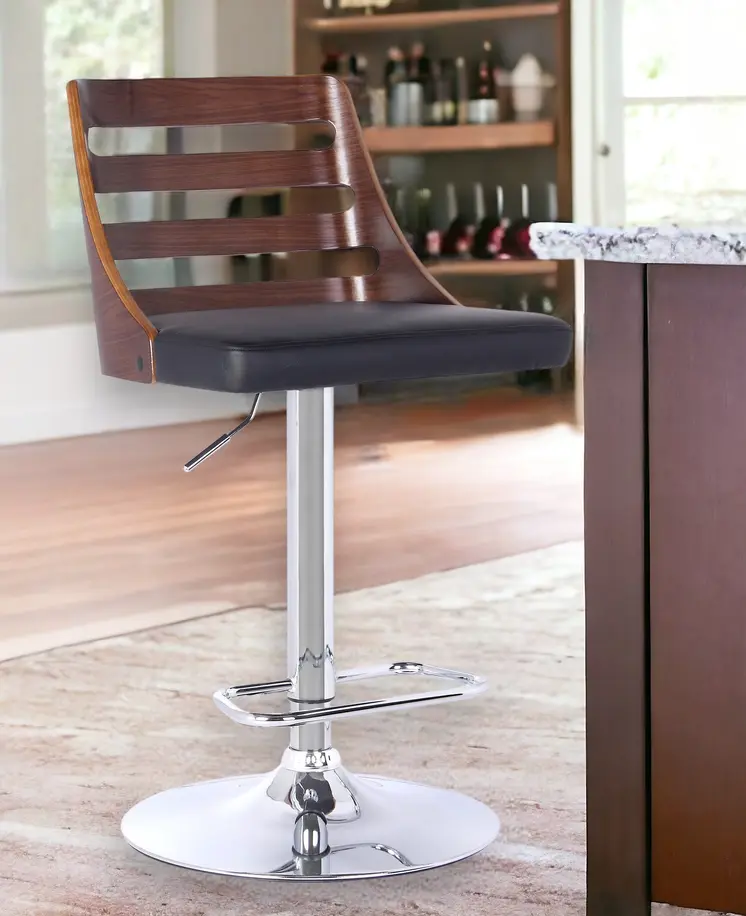 24" Black And Silver Faux Leather And Iron Low Back Adjustable Height Bar Chair