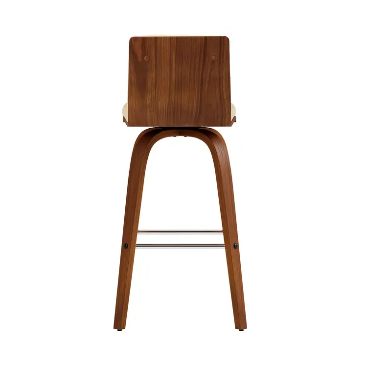 26" Cream and Brown Fabric and Iron Low Back Counter Height Swivel Bar Chair