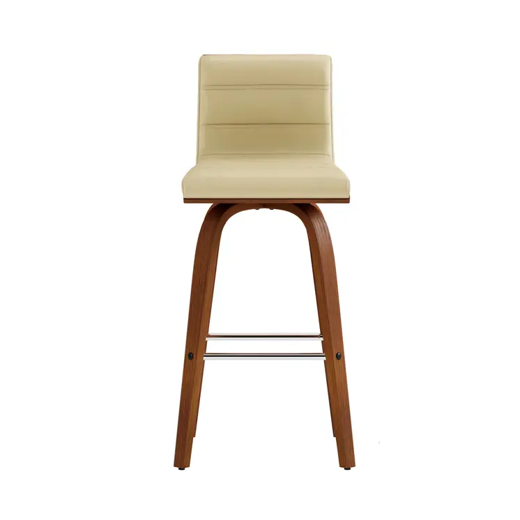 26" Cream and Brown Fabric and Iron Low Back Counter Height Swivel Bar Chair