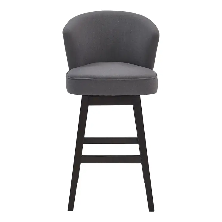 27" Gray And Espresso Solid Wood Swivel Low Back Counter Height Bar Chair