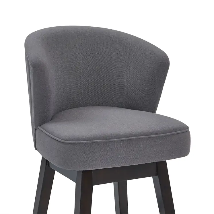 27" Gray And Espresso Solid Wood Swivel Low Back Counter Height Bar Chair