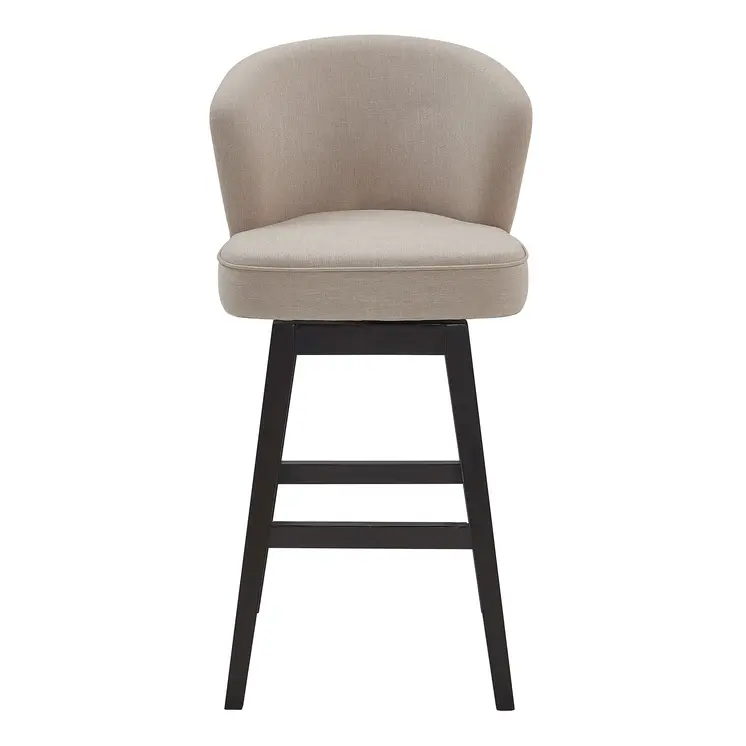 27" Tan and Espresso Fabric and Solid Wood Low Back Counter Height Swivel Bar Chair