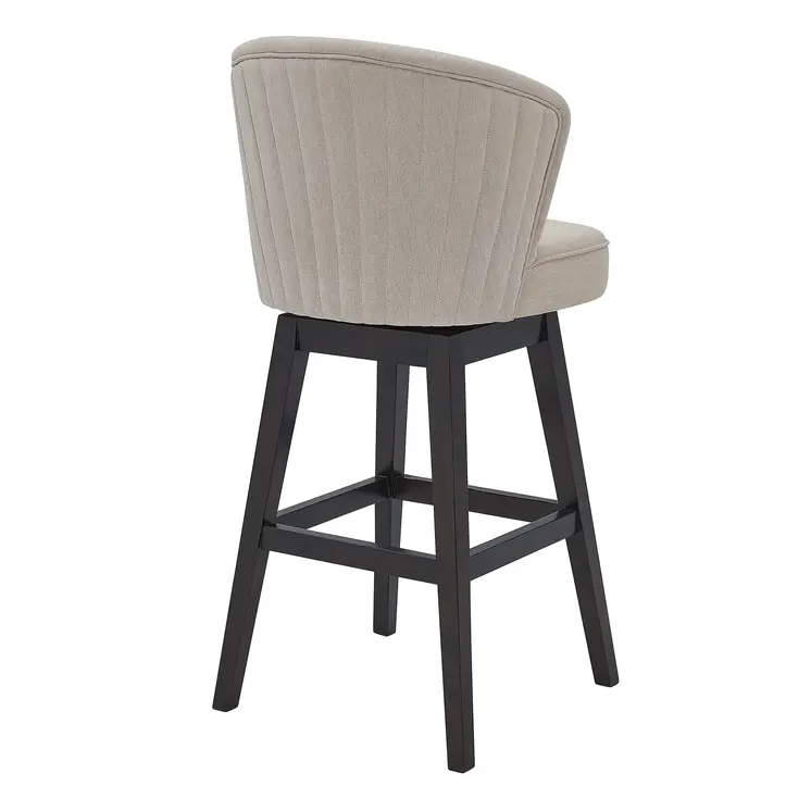 27" Tan and Espresso Fabric and Solid Wood Low Back Counter Height Swivel Bar Chair