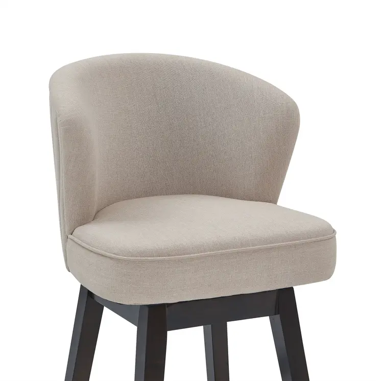 27" Tan and Espresso Fabric and Solid Wood Low Back Counter Height Swivel Bar Chair
