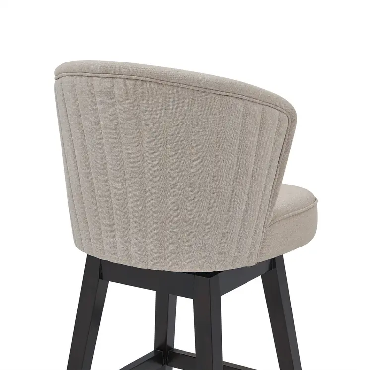 27" Tan and Espresso Fabric and Solid Wood Low Back Counter Height Swivel Bar Chair