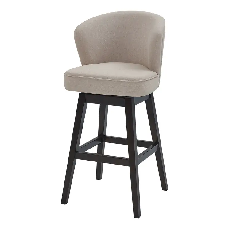 27" Tan and Espresso Fabric and Solid Wood Low Back Counter Height Swivel Bar Chair