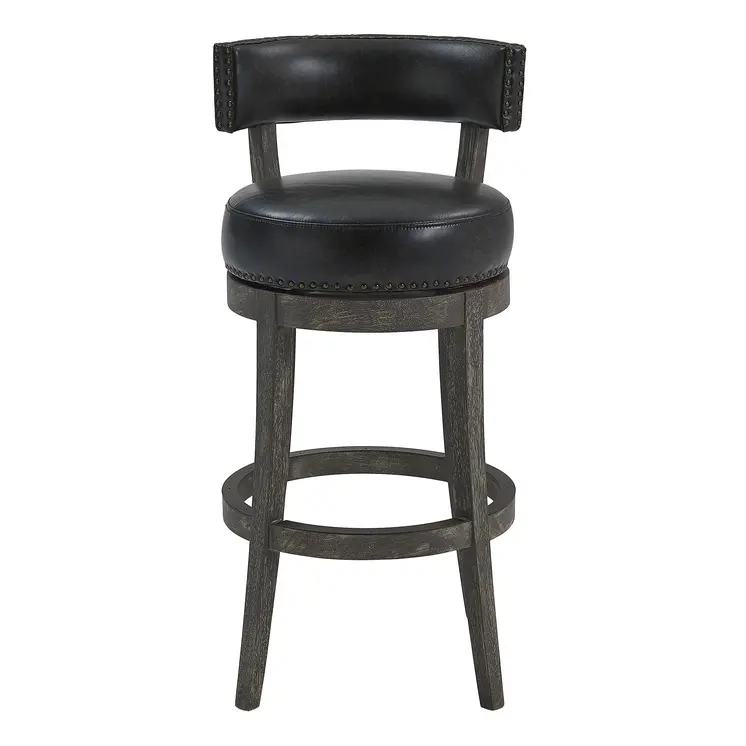 26" Black And Dark Gray Faux Leather And Wood Swivel Low Back Counter Height Bar Chair