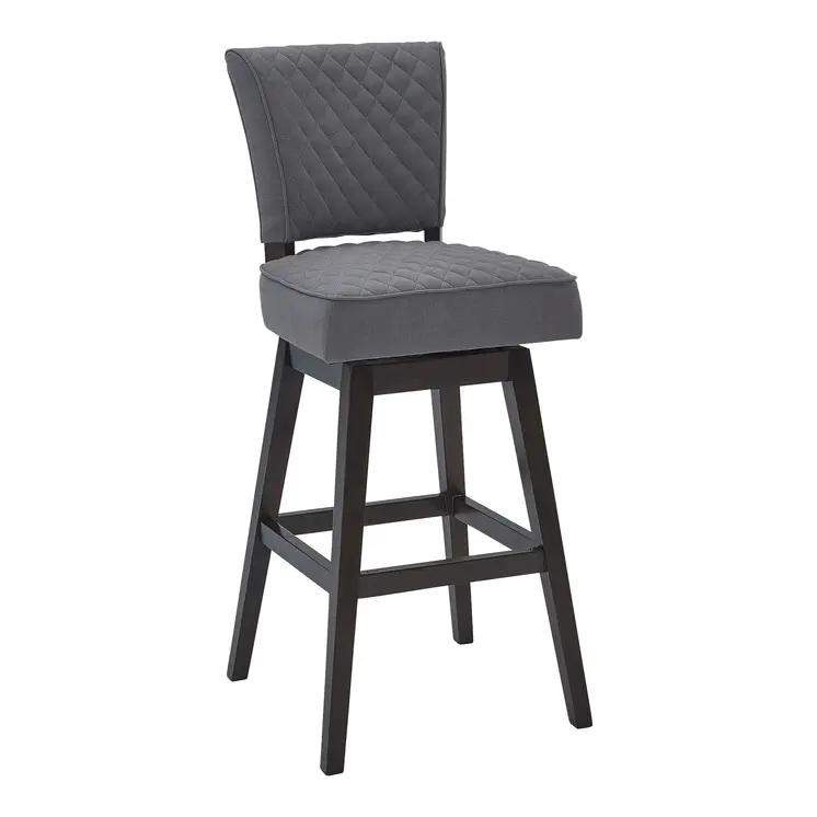 26" Gray and Espresso Fabric and Solid Wood Counter Height Swivel Bar Chair