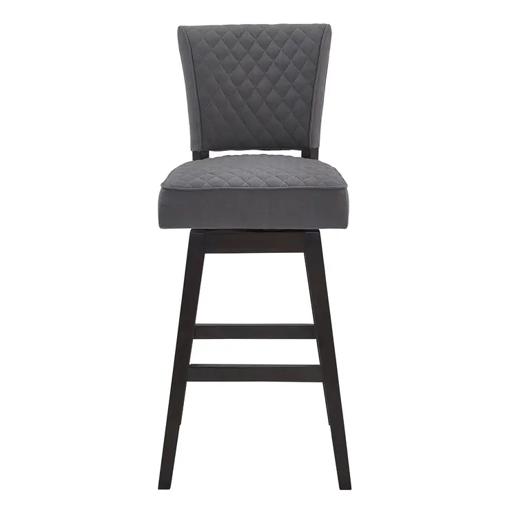 26" Gray and Espresso Fabric and Solid Wood Counter Height Swivel Bar Chair