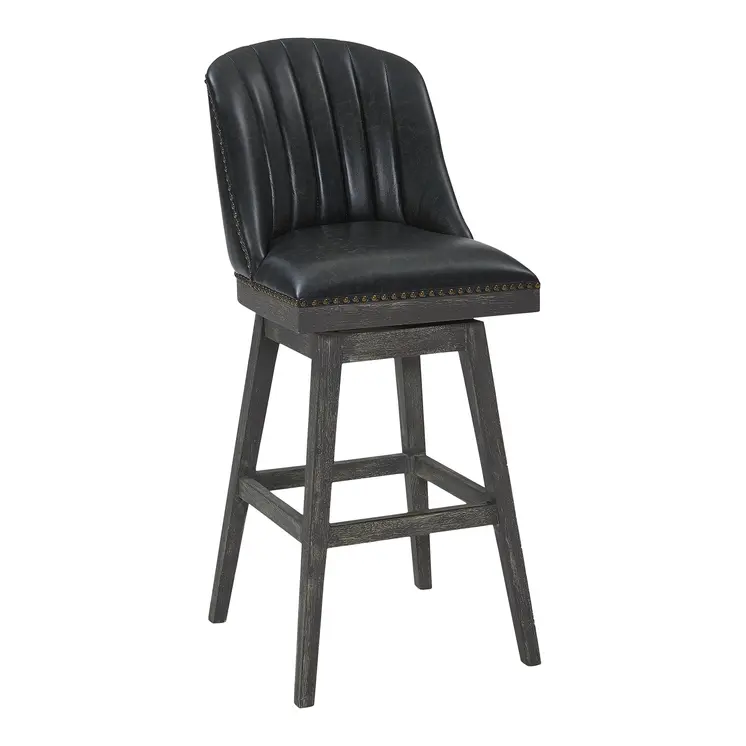 26" Brown and Gray Faux Leather and Solid Wood Counter Height Swivel Bar Chair