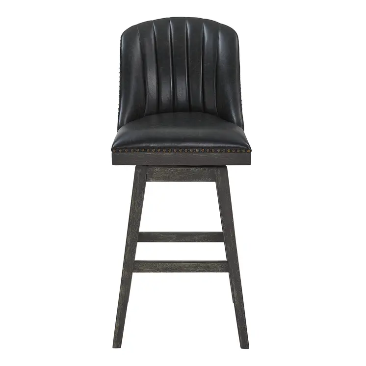 26" Brown and Gray Faux Leather and Solid Wood Counter Height Swivel Bar Chair