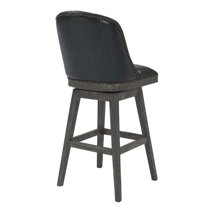 26" Brown and Gray Faux Leather and Solid Wood Counter Height Swivel Bar Chair