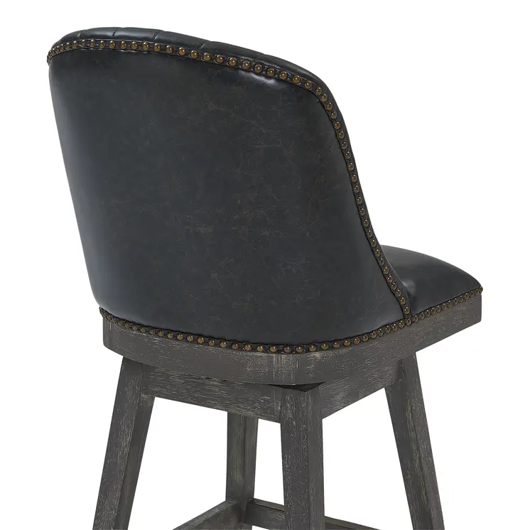 26" Brown and Gray Faux Leather and Solid Wood Counter Height Swivel Bar Chair