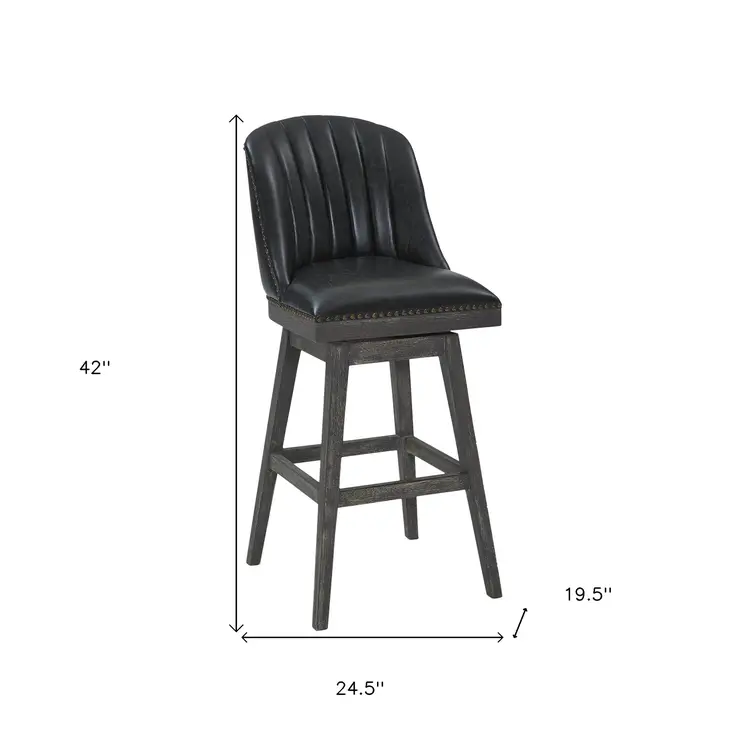 26" Brown and Gray Faux Leather and Solid Wood Counter Height Swivel Bar Chair