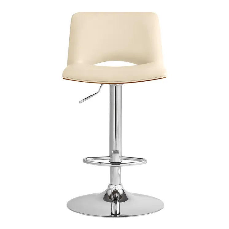 24" Cream And Silver Faux Leather Swivel Low Back Adjustable Height Bar Chair