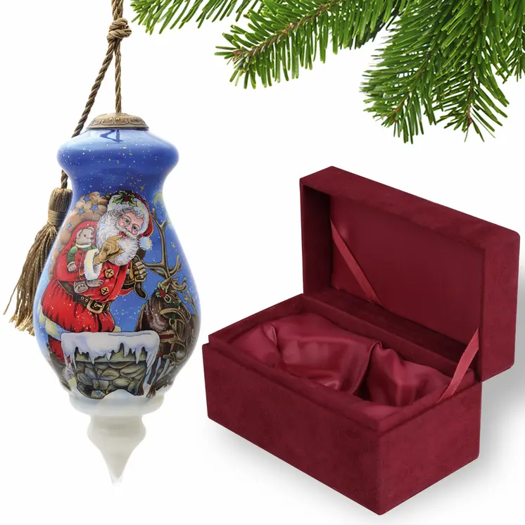 Santa on the Chimney Hand Painted Mouth Blown Glass Ornament