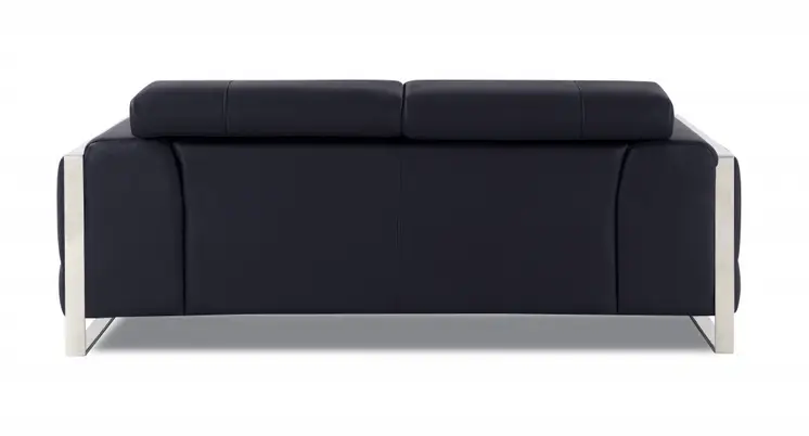 75" Black And Silver Italian Leather Loveseat
