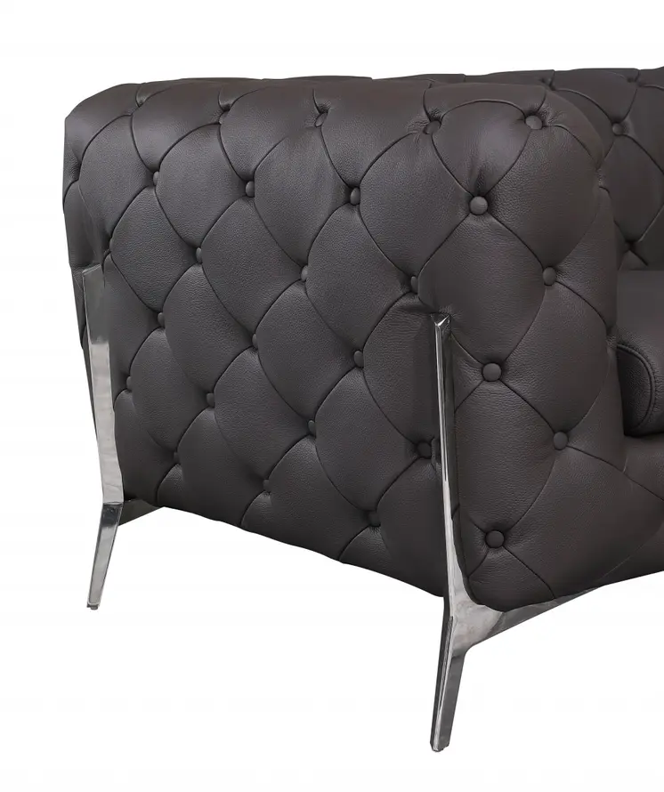 69" Brown And Silver Italian Leather Loveseat