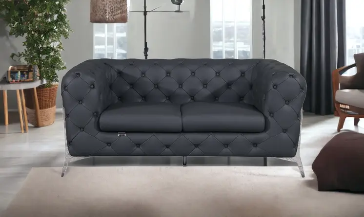 69" Gray And Silver Italian Leather Loveseat