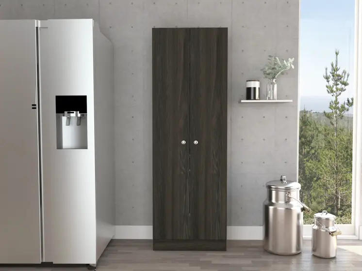 71" Dark Brown Wood Pantry Or Storage Closet