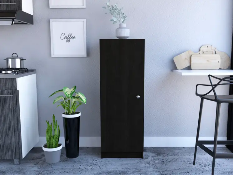 47" Black Wood Pantry Or Storage Closet
