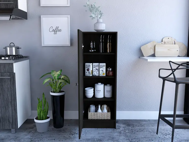 47" Black Wood Pantry Or Storage Closet