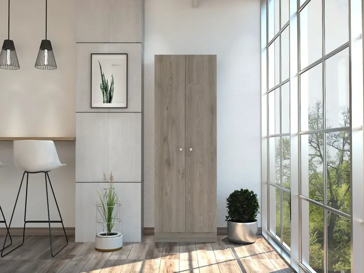 71" Light Gray Wood Pantry Or Storage Closet