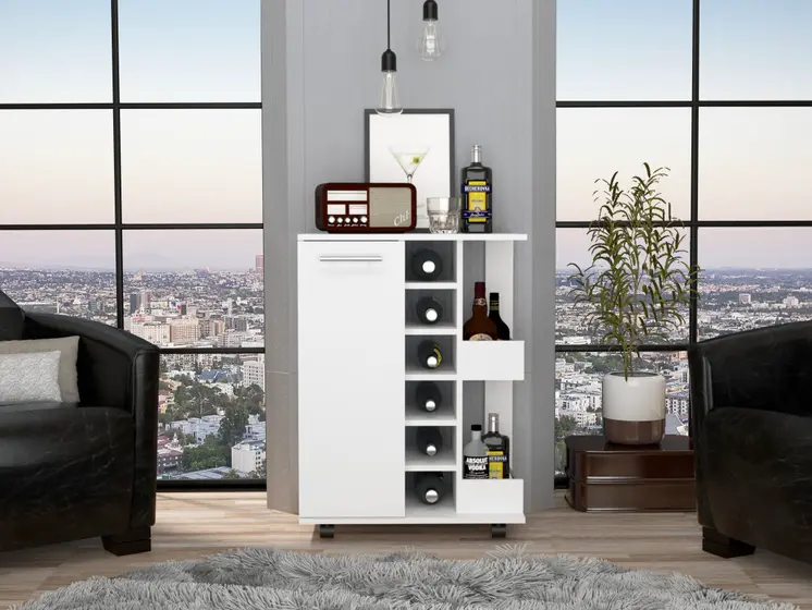White Rolling Bar Cart With Wine Storage
