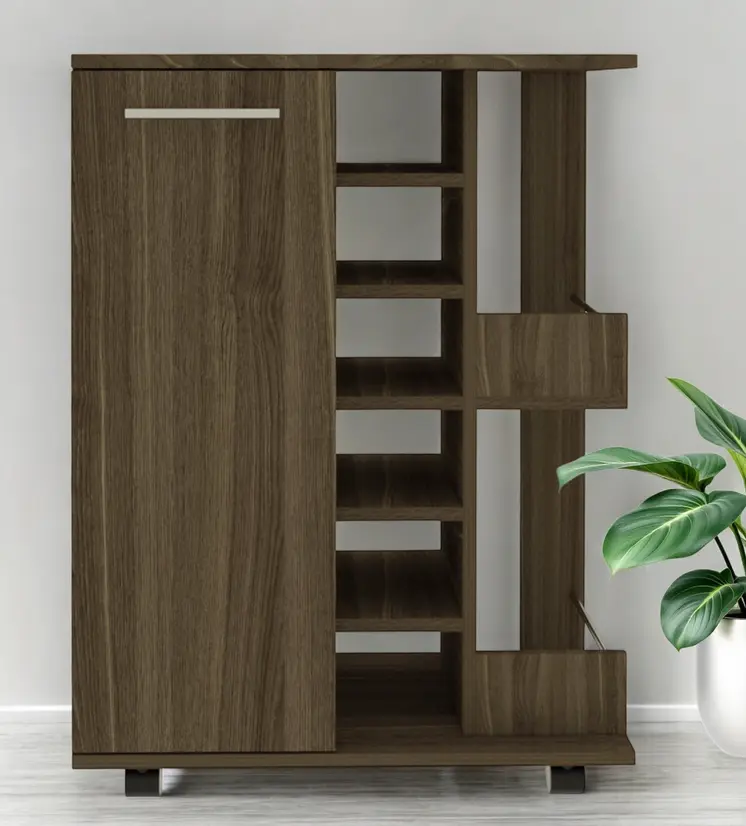 Brown Rolling Bar Cart With Wine Storage