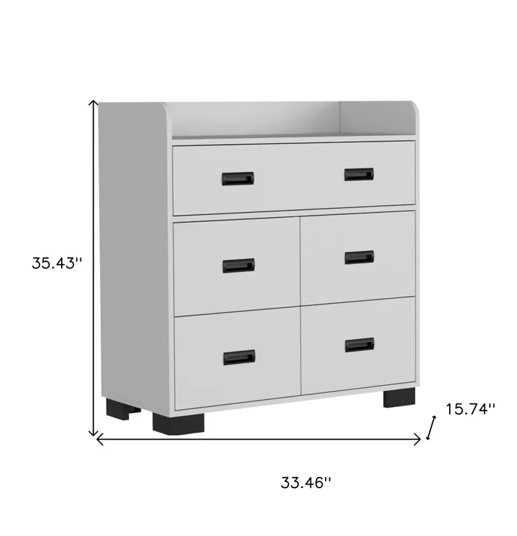 33" White Five Drawer Dresser