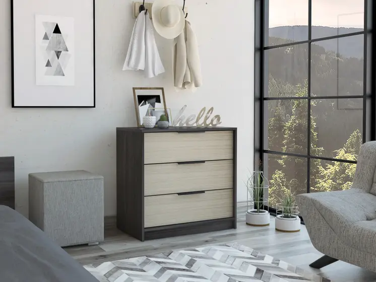 28" Brown And Black Three Drawer Dresser