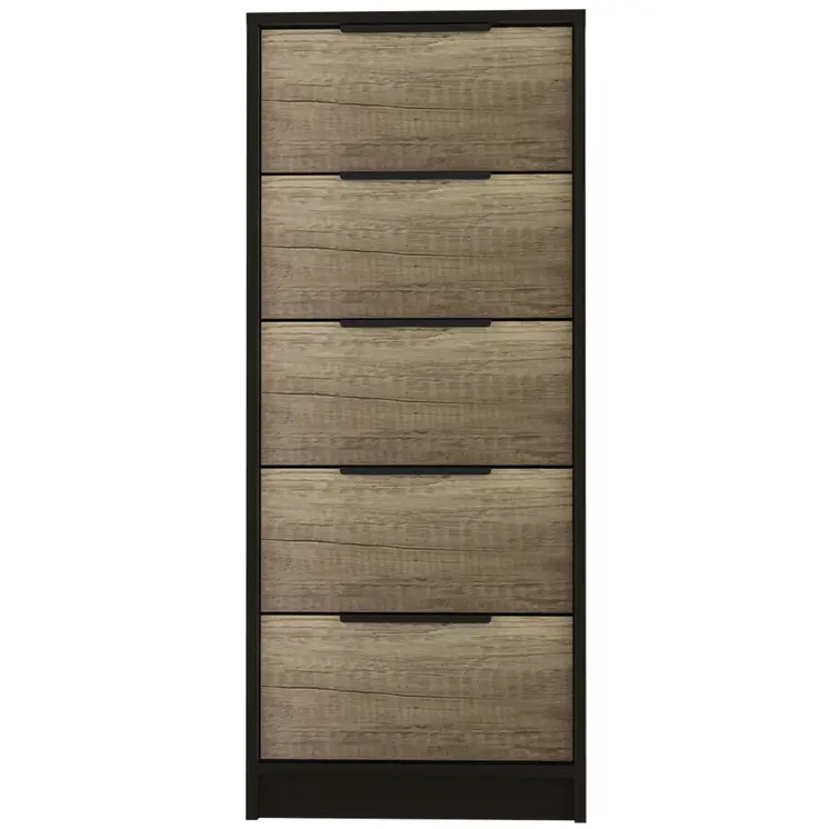42" Black And Light Oak Manufactured Wood Five Drawer Chest