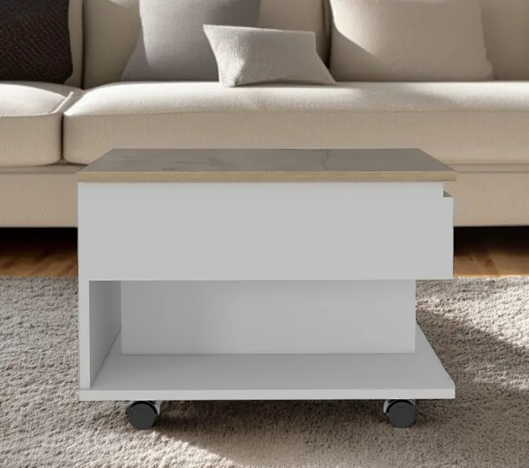 22" White And Light Oak Manufactured Wood Rectangular Coffee Table With Drawer