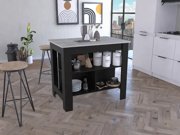 Black and Ivory 41" Kitchen Island With Storage