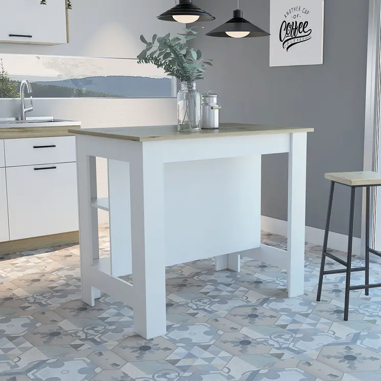 White and Brown 41" Kitchen Island With Storage