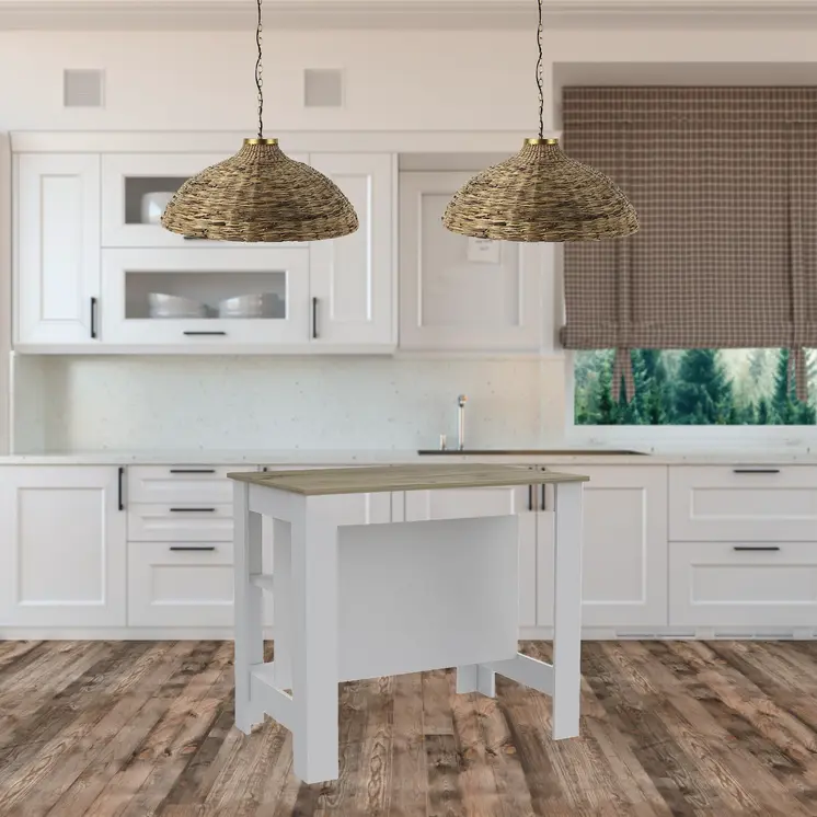 White and Brown 41" Kitchen Island With Storage