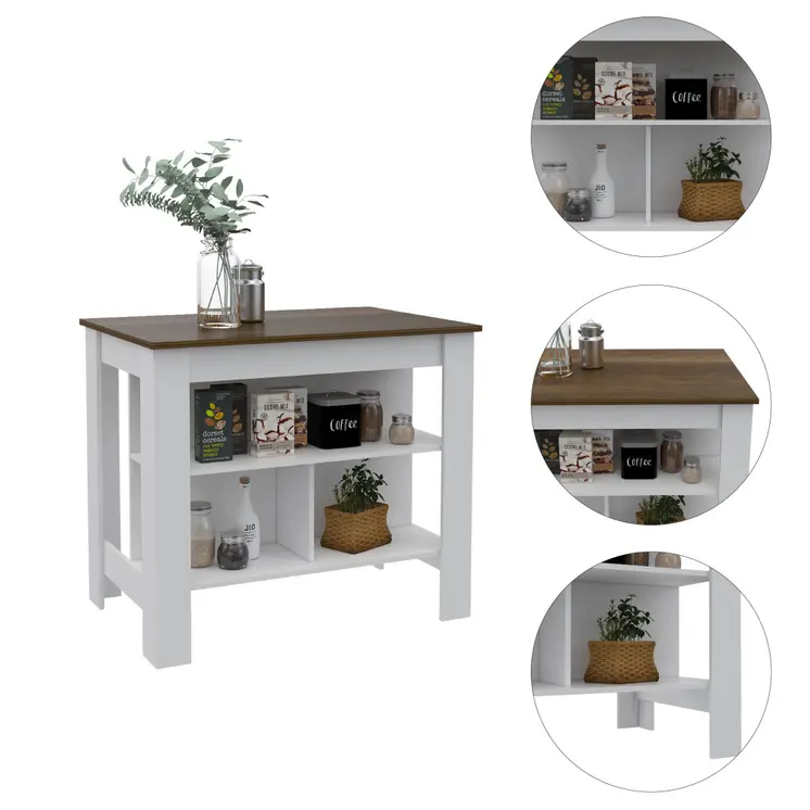 White and Brown 41" Kitchen Island With Storage
