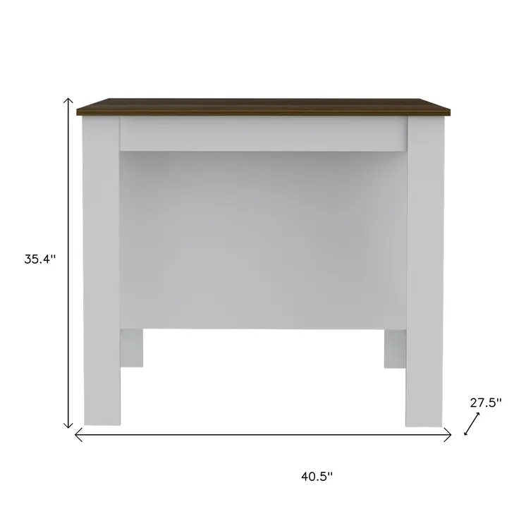 White and Brown 41" Kitchen Island With Storage