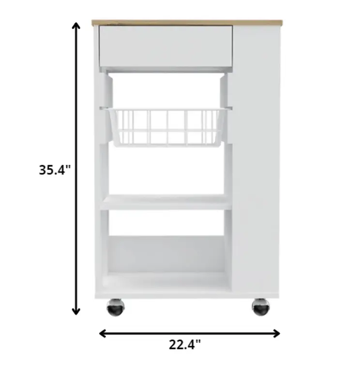 White and Brown 22" Rolling Kitchen Cart With Storage