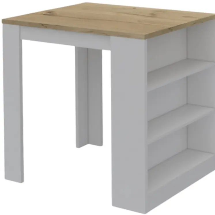 White and Natural 36" Kitchen Island With Storage