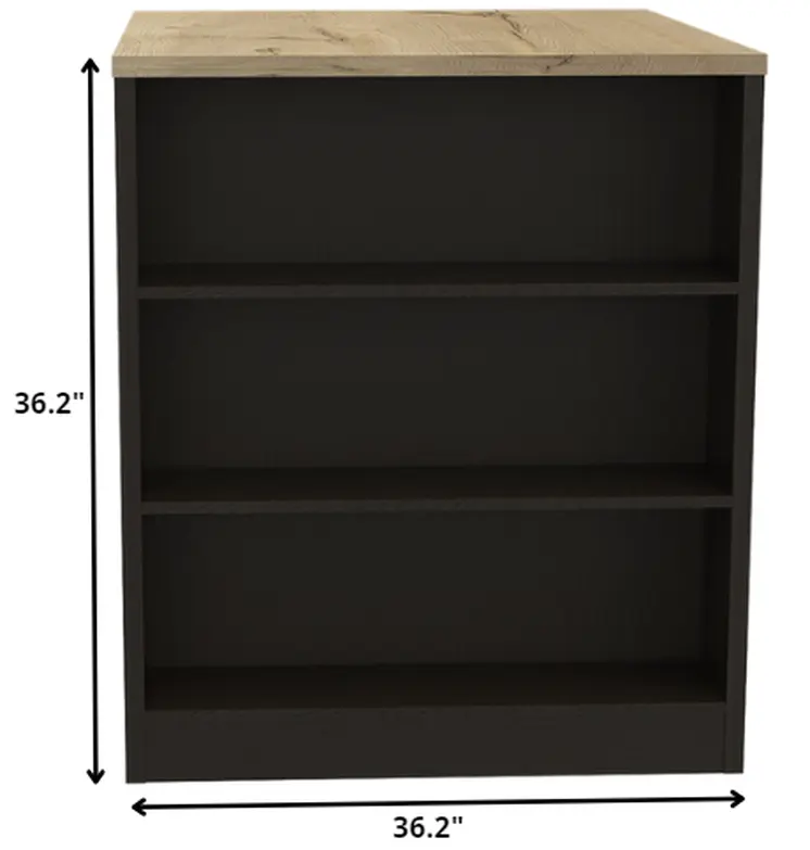 Black and Natural 36" Kitchen Island With Storage