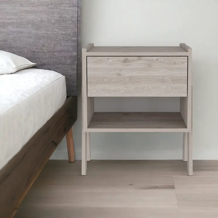 22" Light Gray Wood One Drawer Nightstand
