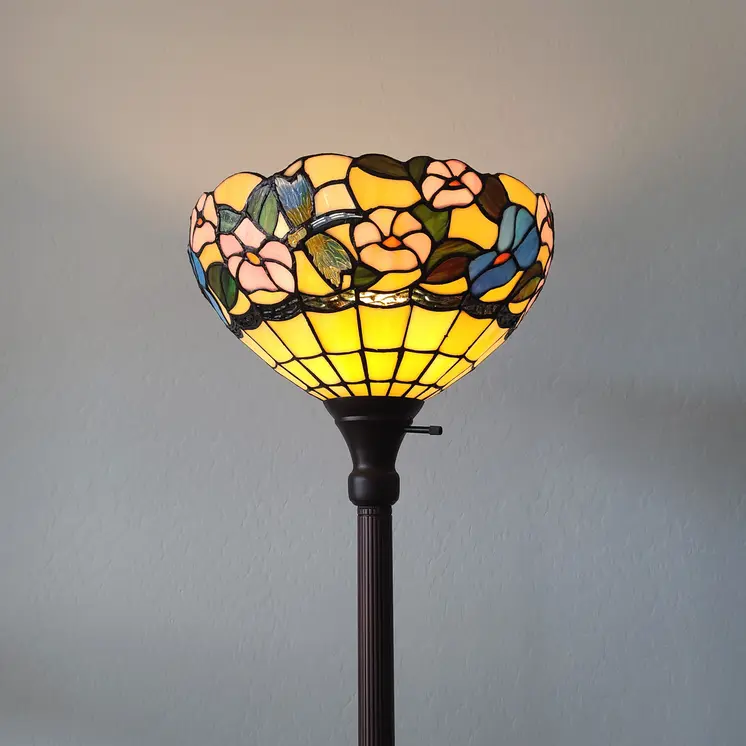 70" Green And Black Floor Lamp With Green Glass Bowl Shade