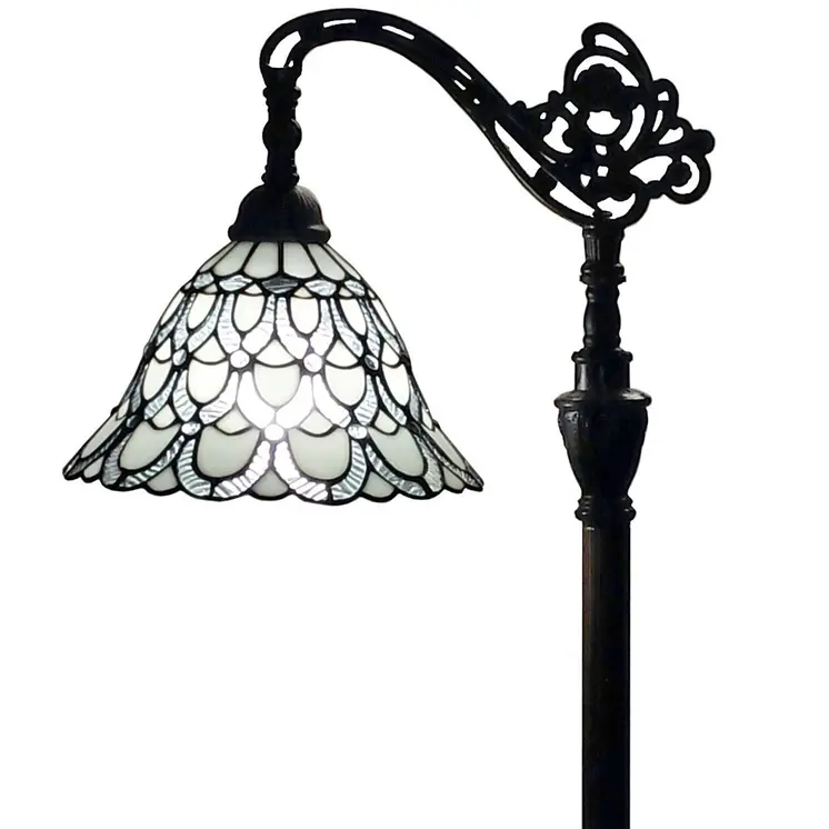 62" Brown Traditional Shaped Floor Lamp With White Stained Glass Bowl Shade