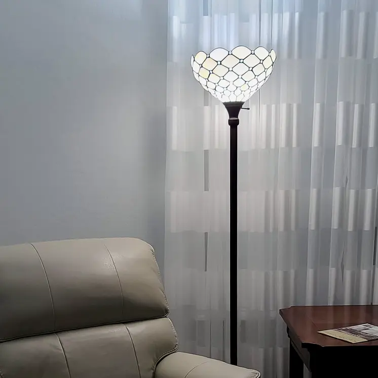 62" Brown And White Floor Lamp With White Glass Bowl Shade
