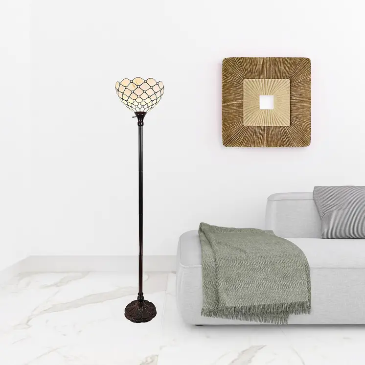 62" Brown And White Floor Lamp With White Glass Bowl Shade