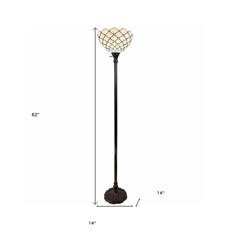 62" Brown And White Floor Lamp With White Glass Bowl Shade
